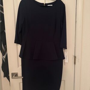 Calvin Klein Blue Peplum Tiered Sheath Dress